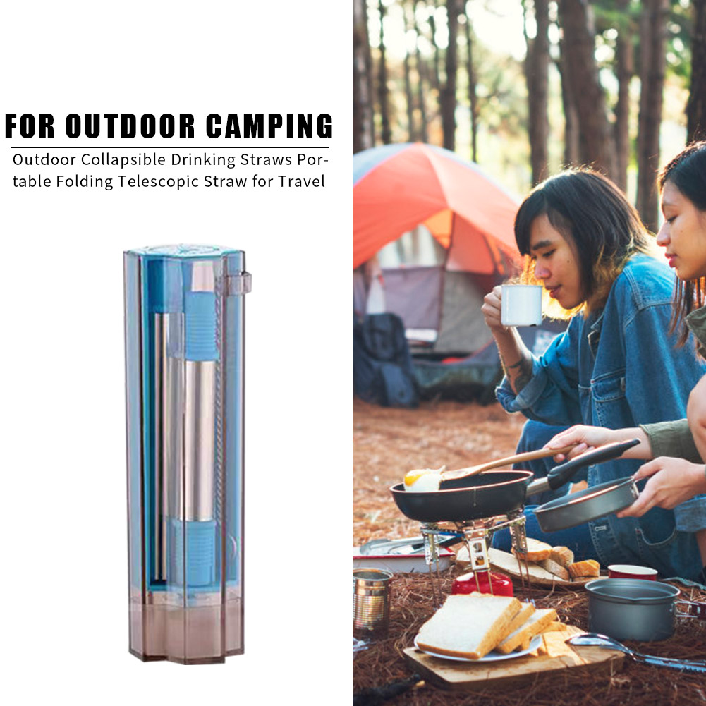 Outdoor Collapsible Drink Straws Folding Straw w/ Brush for Camping (Blue) от Cesdeals WW