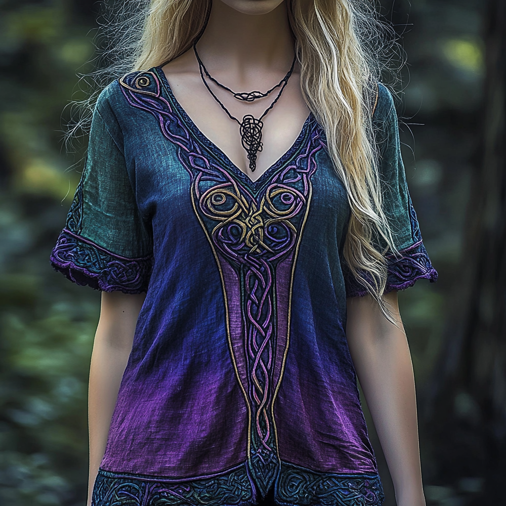 Vintage Viking Celtic Knot Gradient Art Linen T Shirt