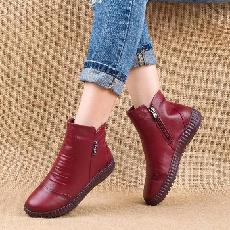 New 2021 Autumn Fashion Women Genuine Leather Boots Handmade Vintage Flat Ankle Botines Shoes Woman Winter botas 1112-1
