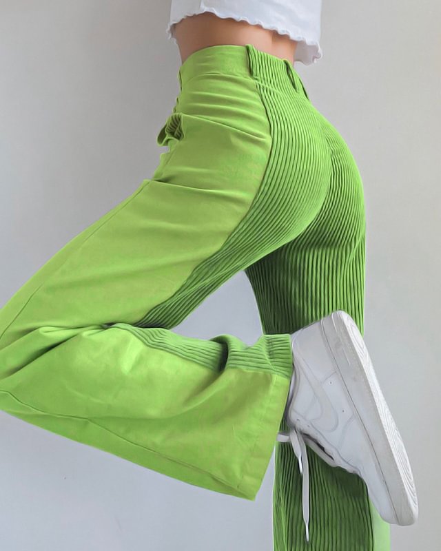 Loose Color Block Casual Solid Color Corduroy Straight Leg Pants
