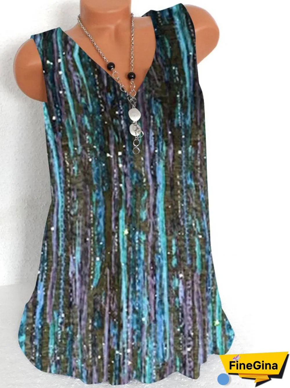 Women Sleeveless V-neck Striped Gradient Top