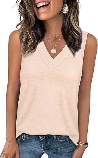 🎁Last Day Promotion 49% OFF✨Women's Sleeveless V-Neck Slimming Loose Fit Casual Tank Top T-Shirt