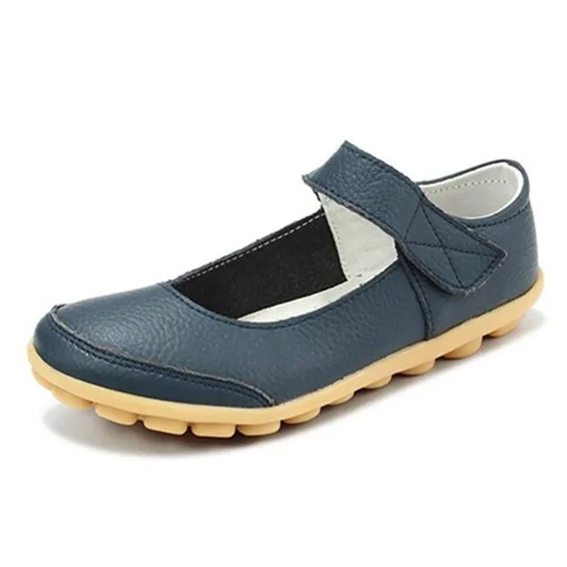 Plus Size Genuine Leather Flat Shallow Ankle Strap Oxfords Flats Shoes