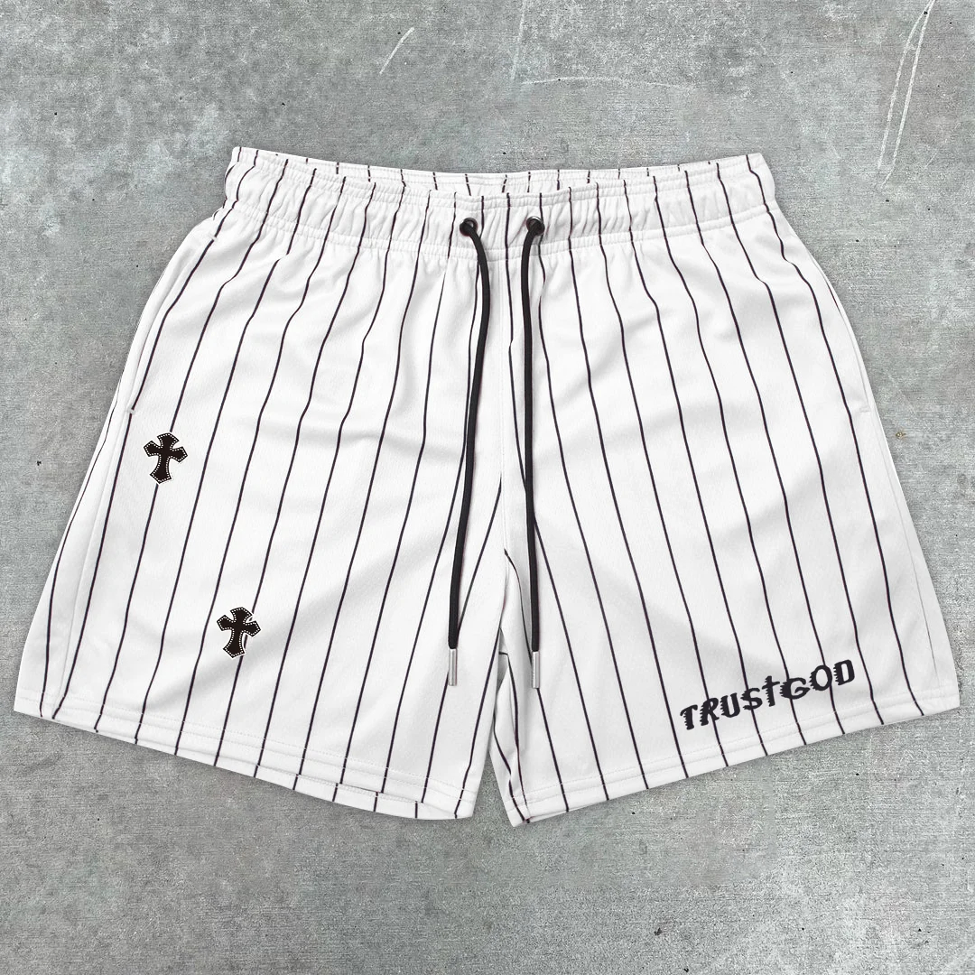 Faith Cross Striped Print Men's Mesh Shorts - Sopula｜Premium Graphic Tees & Graphic Clothing