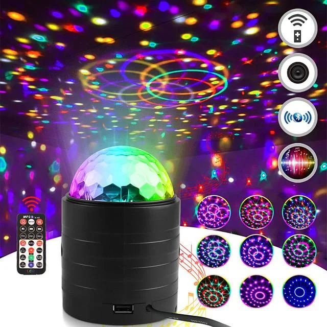 Bluetooth Sound Activated Strobe Light Crystal Magic Ball Party Lights Rotating Disco XMAS LED Stage Lights Home Projector Lamp