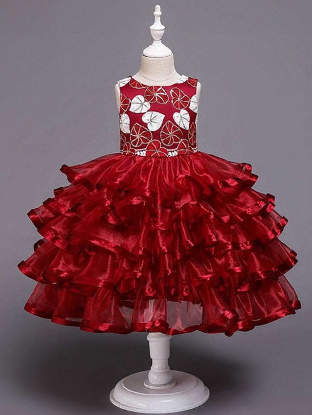 Oknass Sleeveless Jewel Neck Ball Gown Flower Girl Dress Tulle With Bow Tier  Appliques