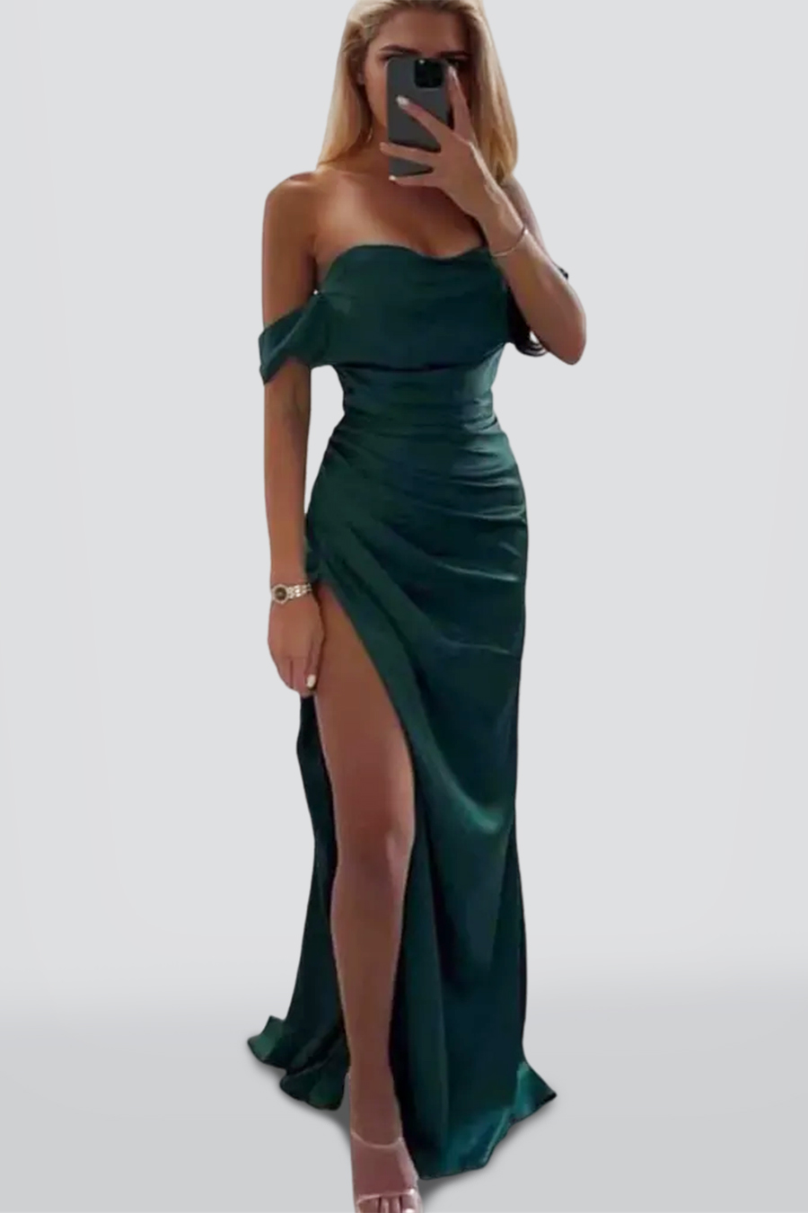  Dark Green Off-the-Shoulder Long Mermaid Prom Dress - ohprom