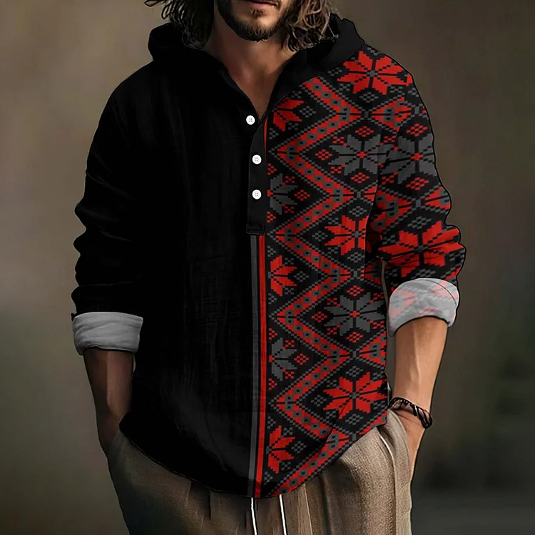 Men's Hope Peace Forever Print Casual Linen Hooded Shirt