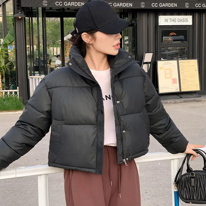Short Down Cotton Jacket Women 2025 Winter New Stand Collar Warm Parkas Woman Lightweight Thicken Bread Cotton Coat