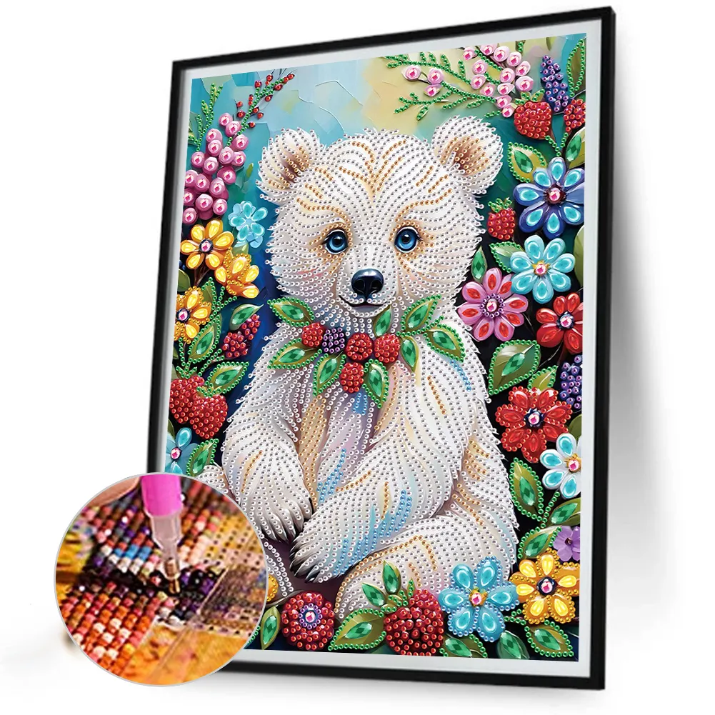 Diamond Painting - Partial Special Shaped Drill - Flower Bear(Canvas|30*40cm)