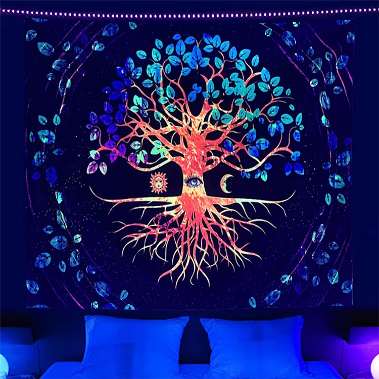 Leaf Tree Fluorescent Tapestry Wall Hanging Carpet Luminous Background Art