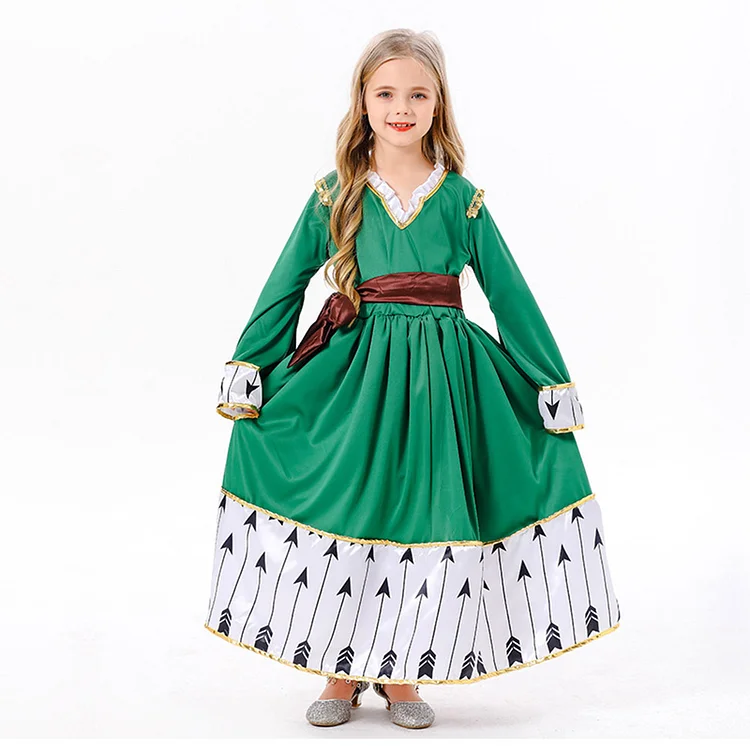 Kids Children Retro Medieval Green Arrow Dress Outfits Costume Stage Performance Carnival Suit