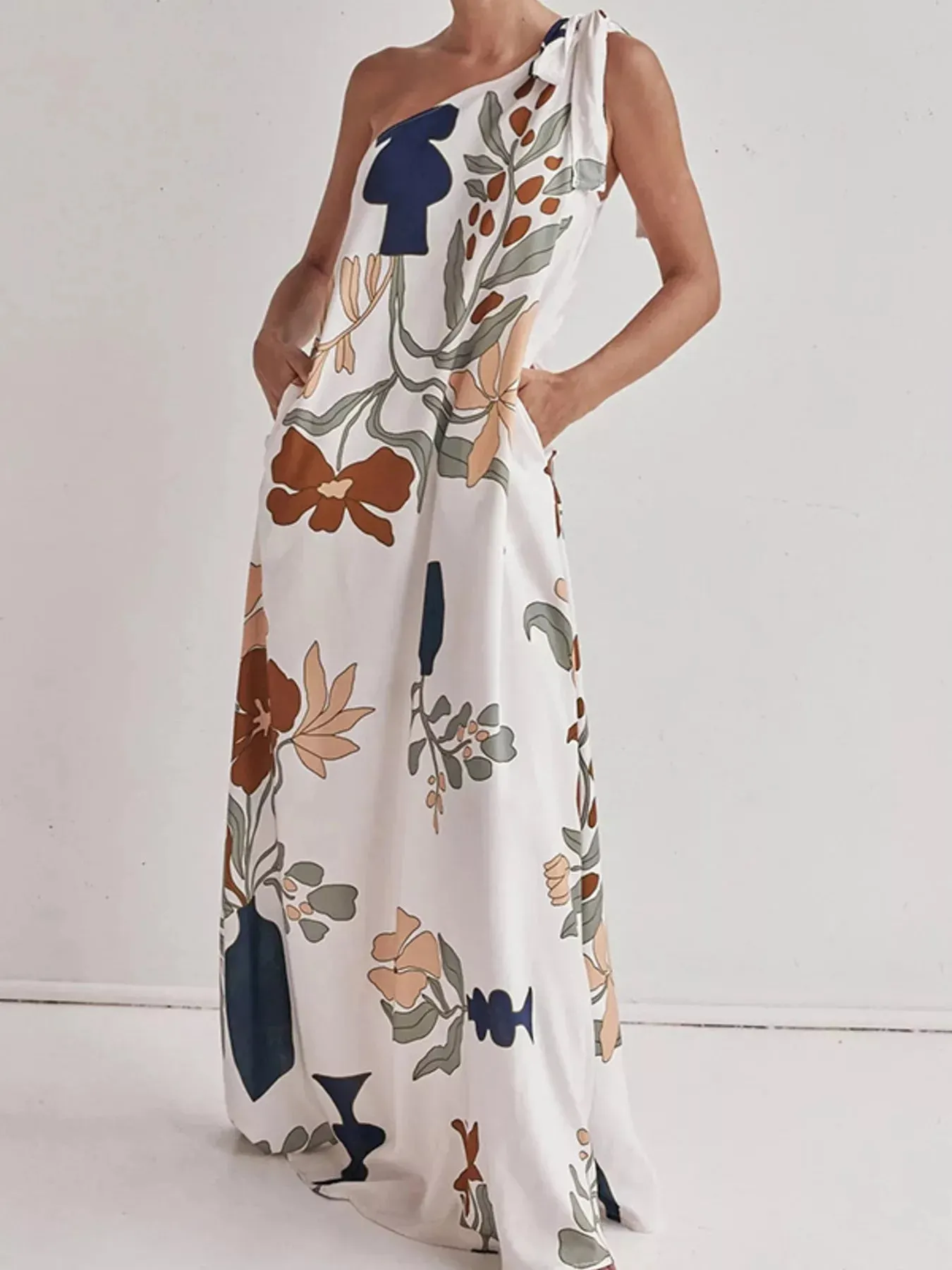 Bohemian Floral Print One-Shoulder Maxi Dress mysite idetrend