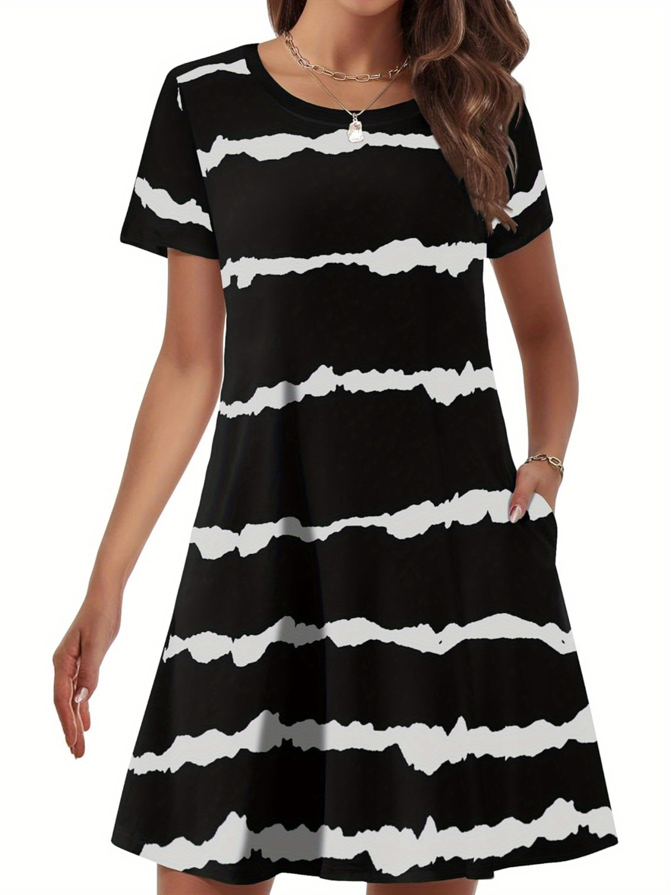 Women's Casual Short Sleeve T-Shirt Dress - Smooth Polyester And Spandex Blend, Micro Elasticity | Flowy Design With Pockets | Hand Wash Only | IFYHOME