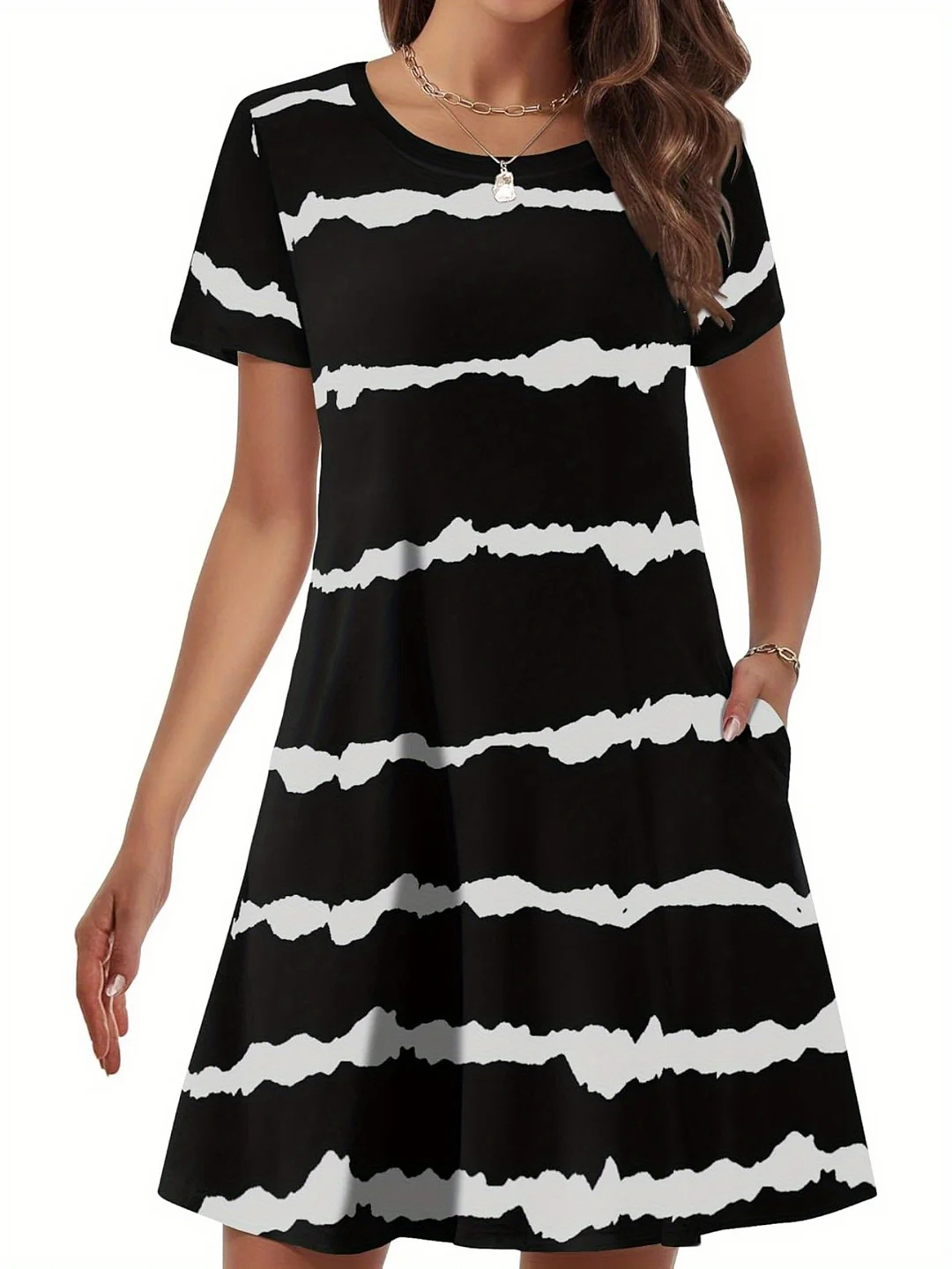 Women's Casual Short Sleeve T-Shirt Dress - Smooth Polyester And Spandex Blend, Micro Elasticity | Flowy Design With Pockets | Hand Wash Only | IFYHOME