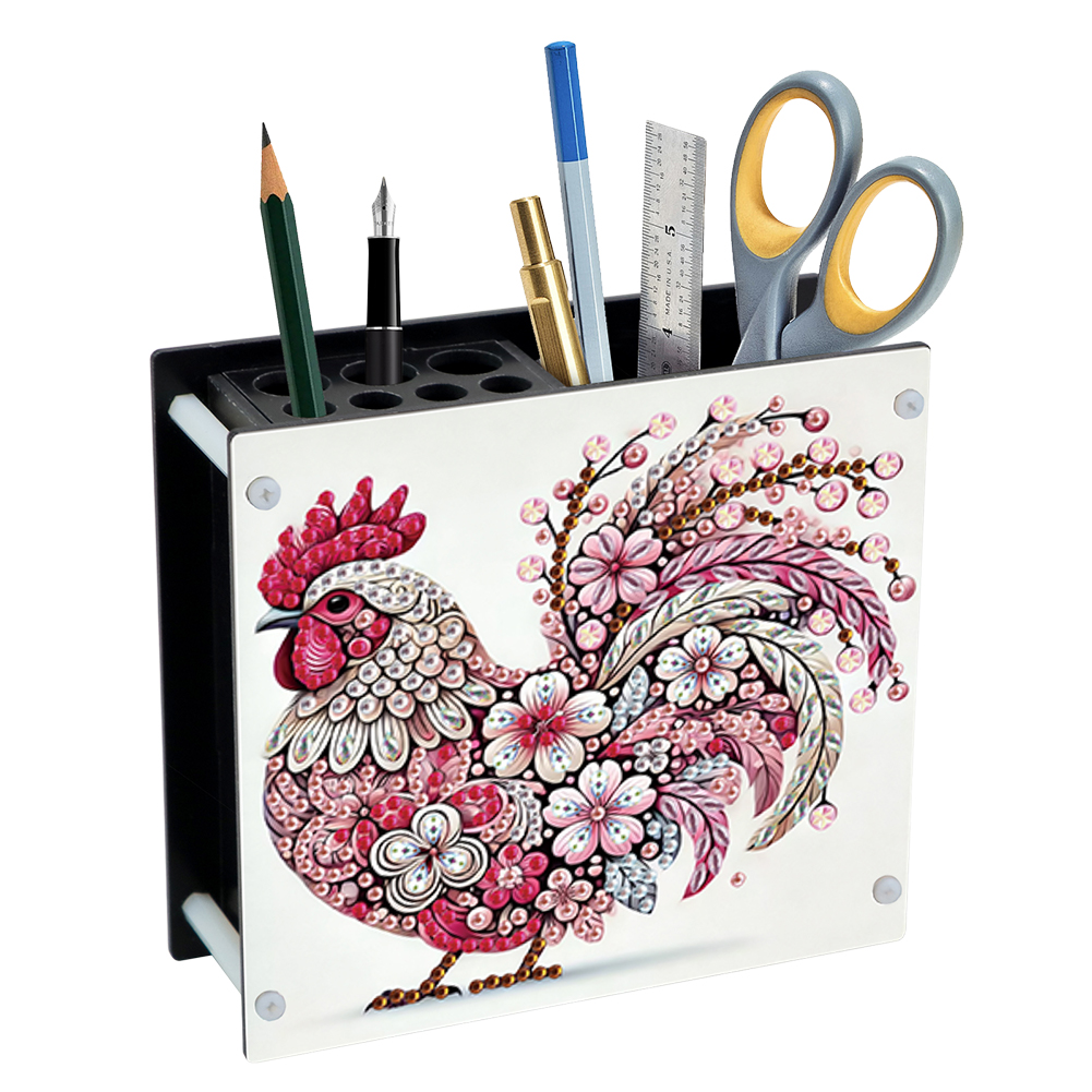 Acrylic Special Shaped DIY Diamond Painting Pencil Holder Organizer (Rooster)