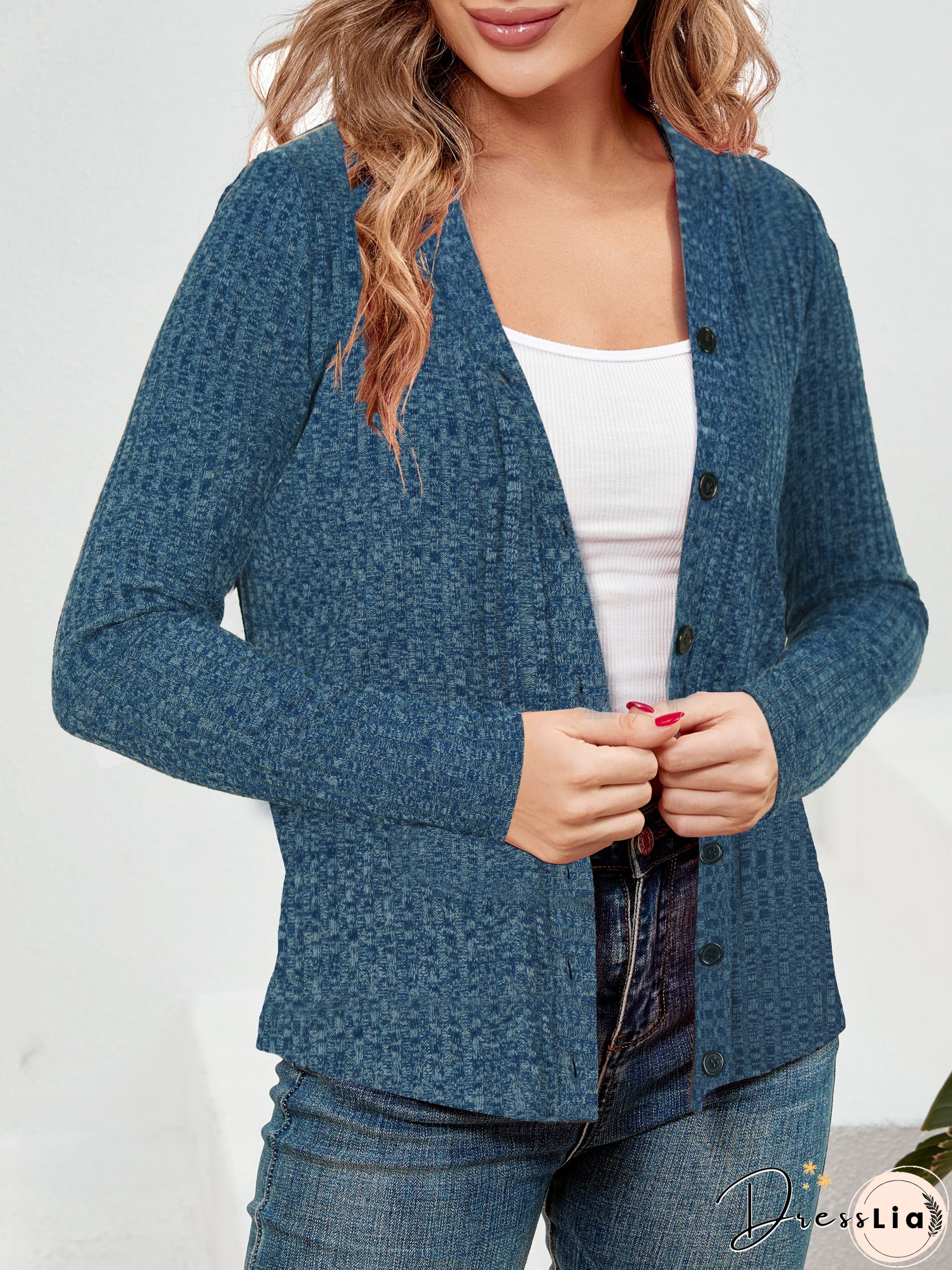 Elegant Button Down Knit Cardigan, Casual Long Sleeve Sweater, Women's Clothing