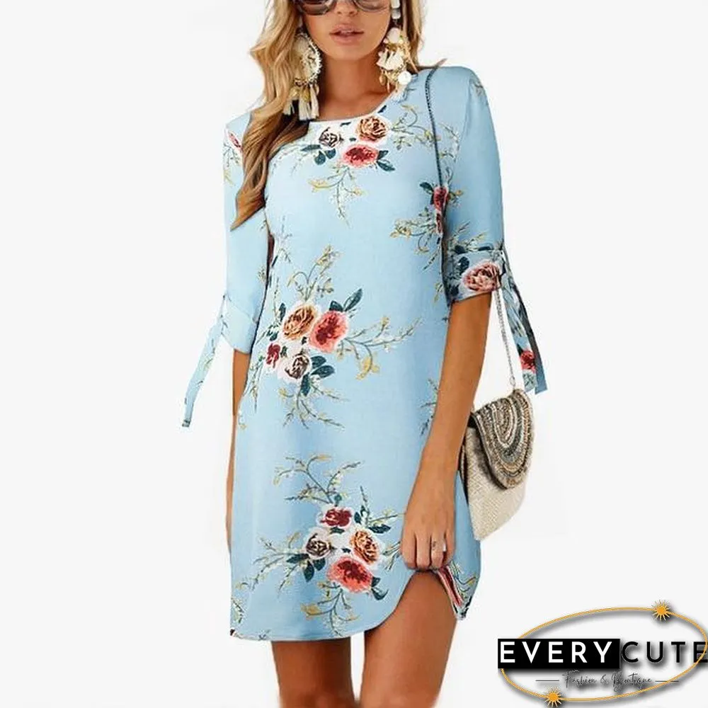 Women Chiffon Floral Print Mini Dress Boho Beach Half Sleeve Elegant Dress Black Dresses