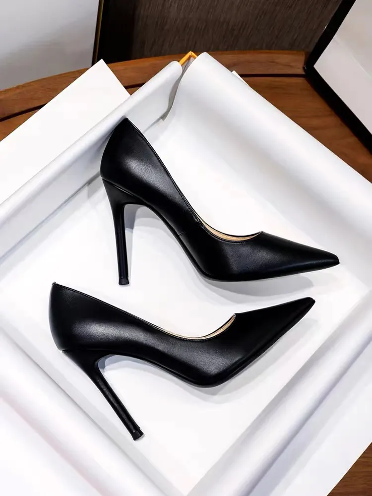 Breakj Breakj 2025 New Pointed High-Heeled Women's Fine Heel Sexy Professional Black Work Shoes Shallow Single Shoes