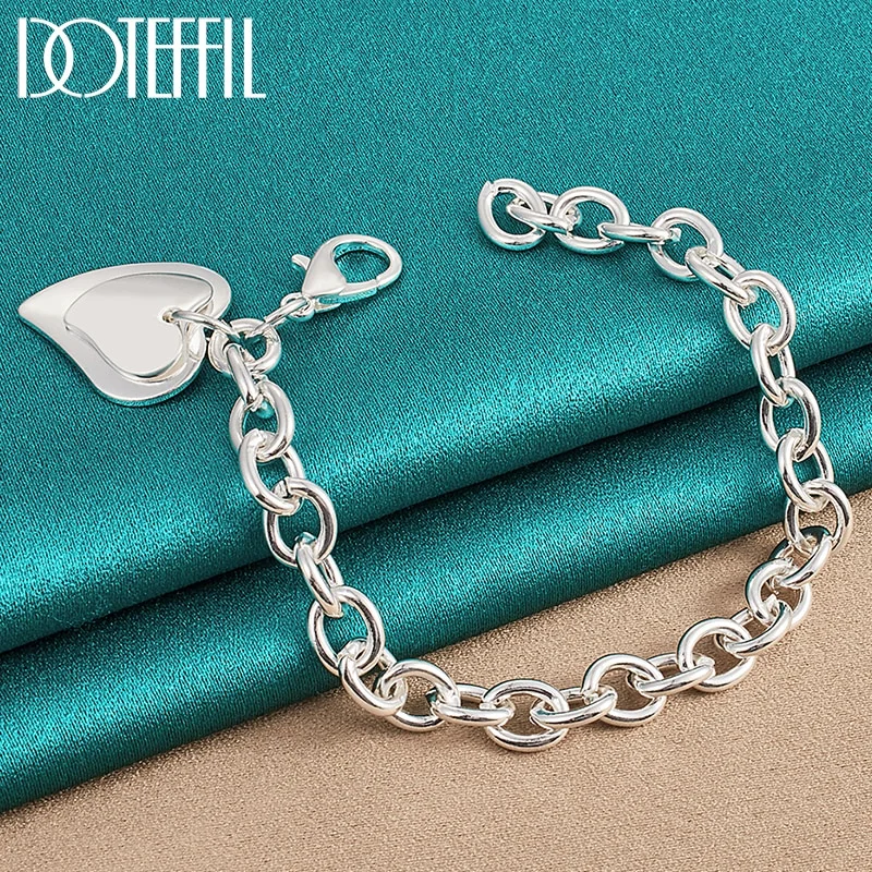 925 Sterling Silver Double Heart Pendant Bracelet Chain For Woman Man Jewelry