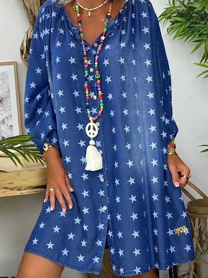 Women's V-Neck Casual Printed Loose  Dress-Mayoulove