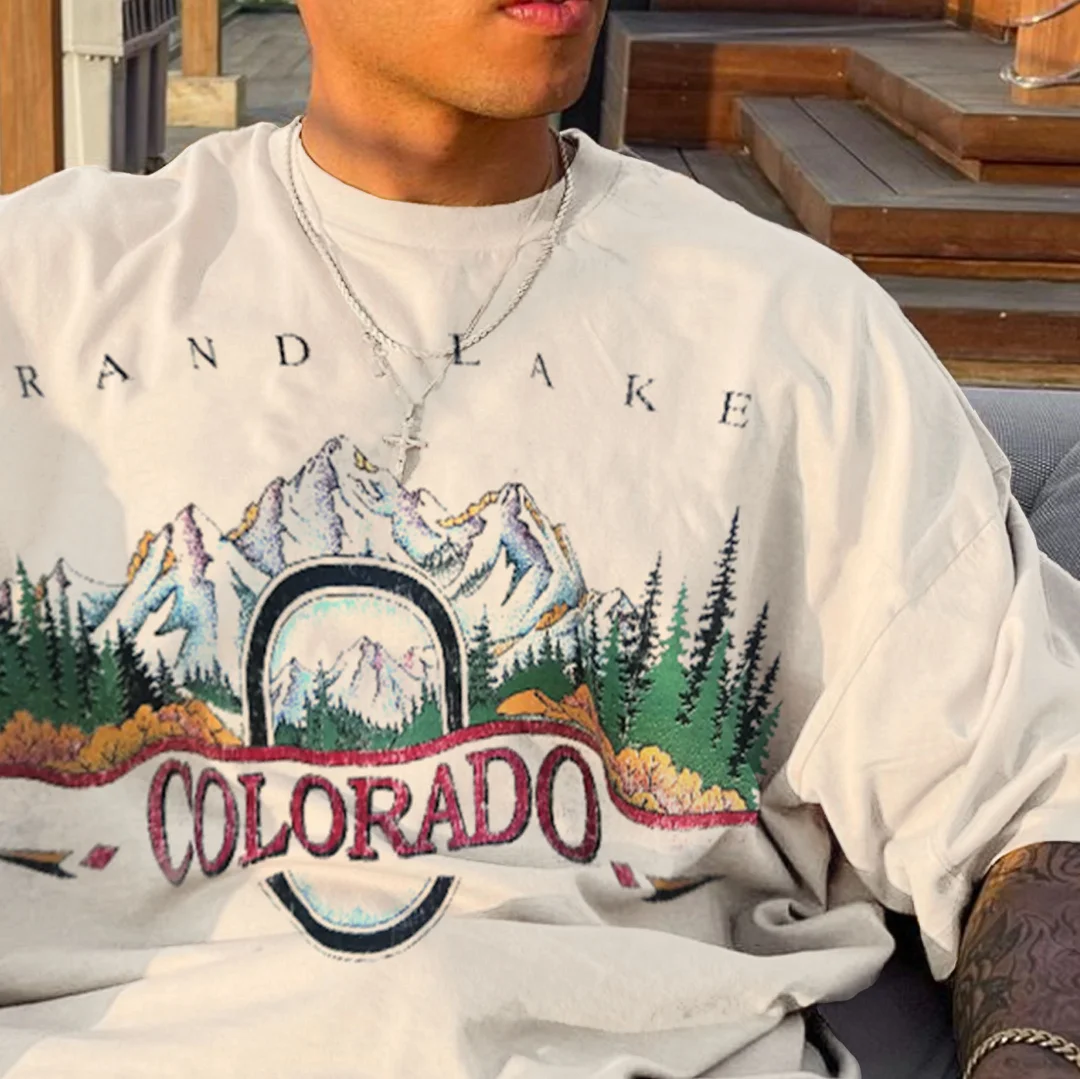 Retro Men's COLORADO Print Oversized T-shirt