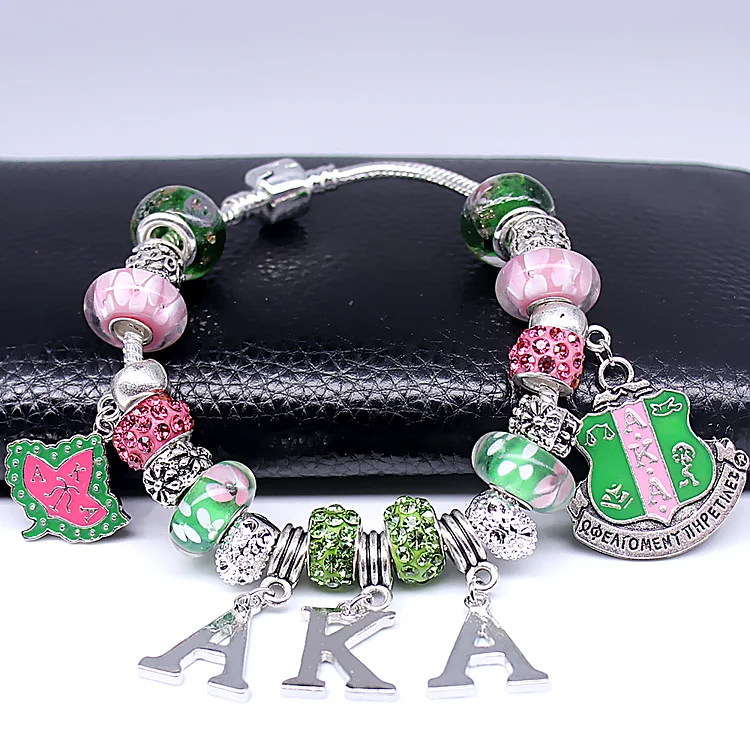 University Society Group Gift Red Big Hole Bead Greek DST Sign Elephant Fortitude Sorority Sigma Theta Bracelets Bangles