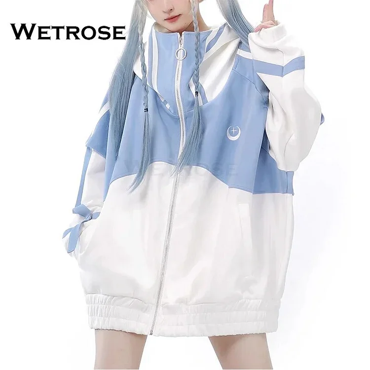 【Wetrose】In Stock Black Pink Costume Mine Style Jirai Kei Denpa Clothes Coat Thick Heavy Loose Casual Outfit Cosplay Over Size