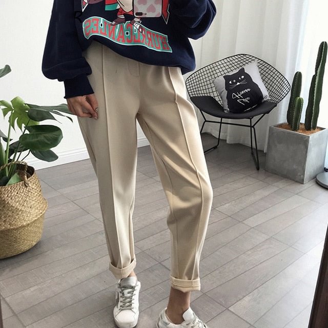 Winter Thicken Women Pencil Pants Plus Size Wool Pants Female 2019 Autumn High Waist Loose Trousers Capris Good Fabric