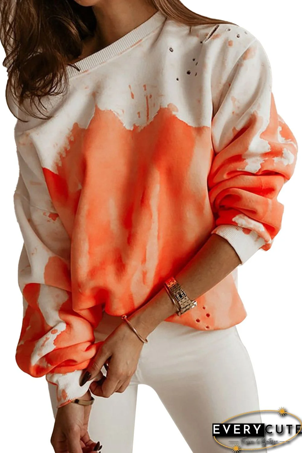 Orange Tie-dye Print Oversized Sweatshirt