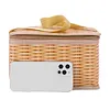 Portable Wicker Rattan Outdoor Camping Picnic Bag Food Container Basket