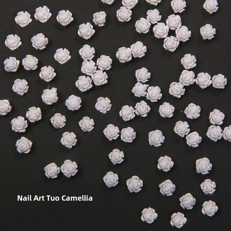 New Manicure Camellia Pearl Paint White Aurora Petal Size Rose Resin Flower Nail Decoration