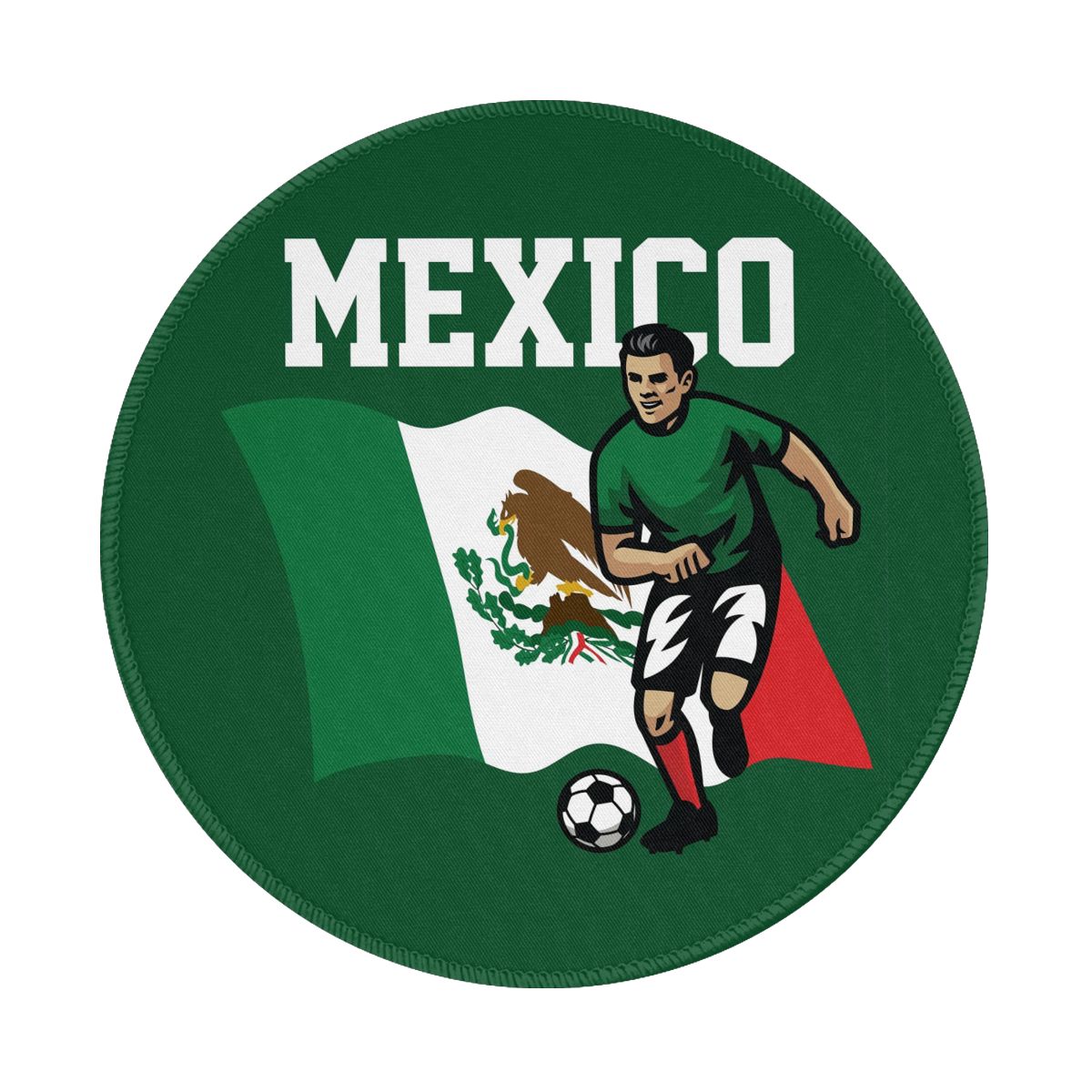 Mexico Soccer Player Waterproof Round Mouse Pad for Wireless Mouse