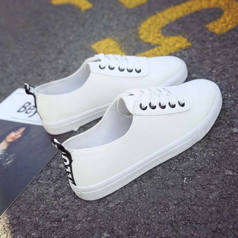 Spring And Summer White Casual Flat Shoes Female Lace-up Simple Classic Breathble pu Shoes Women Sneakers Zapatos De Mujer