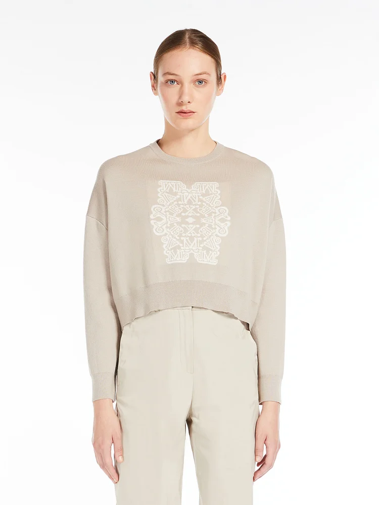 Cropped jumper in jacquard wool - SAND