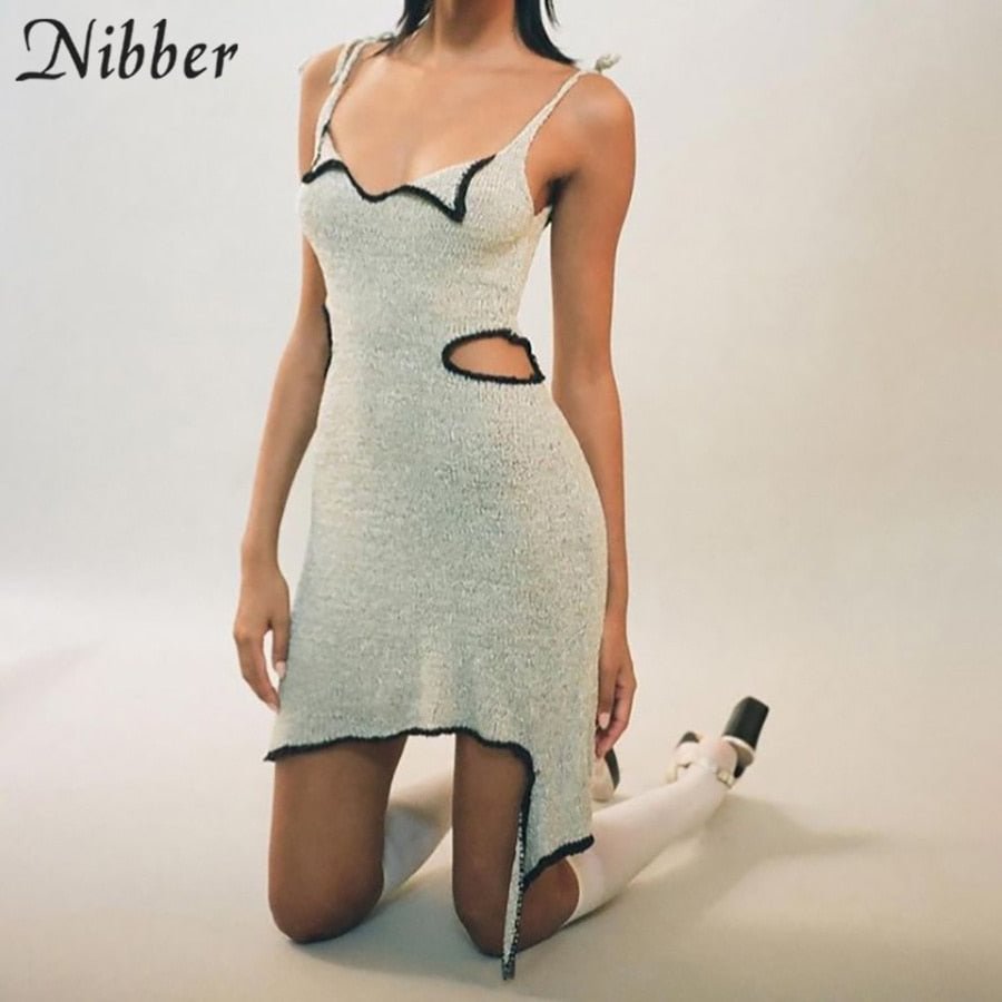 Nibber y2k Elegant Hollow Out Cut Out Mini Dresses Women Camisole V-Neck Sleeveless Skinny Sexy Clubwear Summer Gothic Clothes