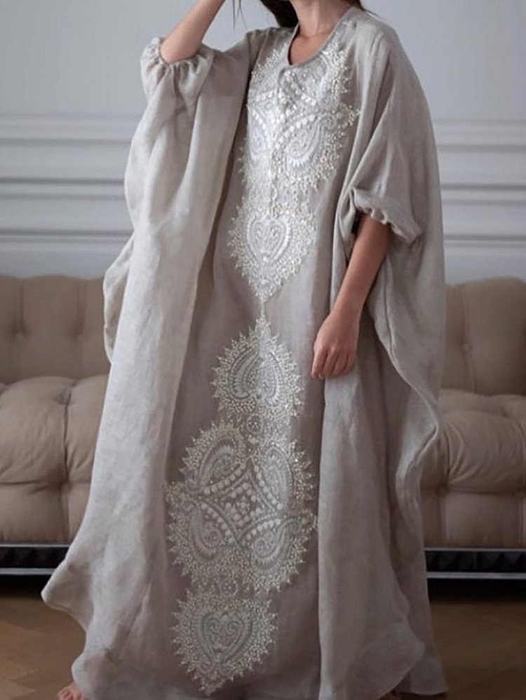 Half puff sleeve pullover kaftan dress