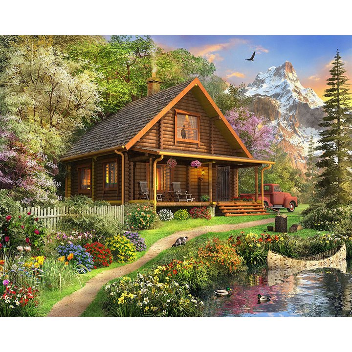 

40*30CM - Paint By Numbers - Hut by The Stream, 501 Original