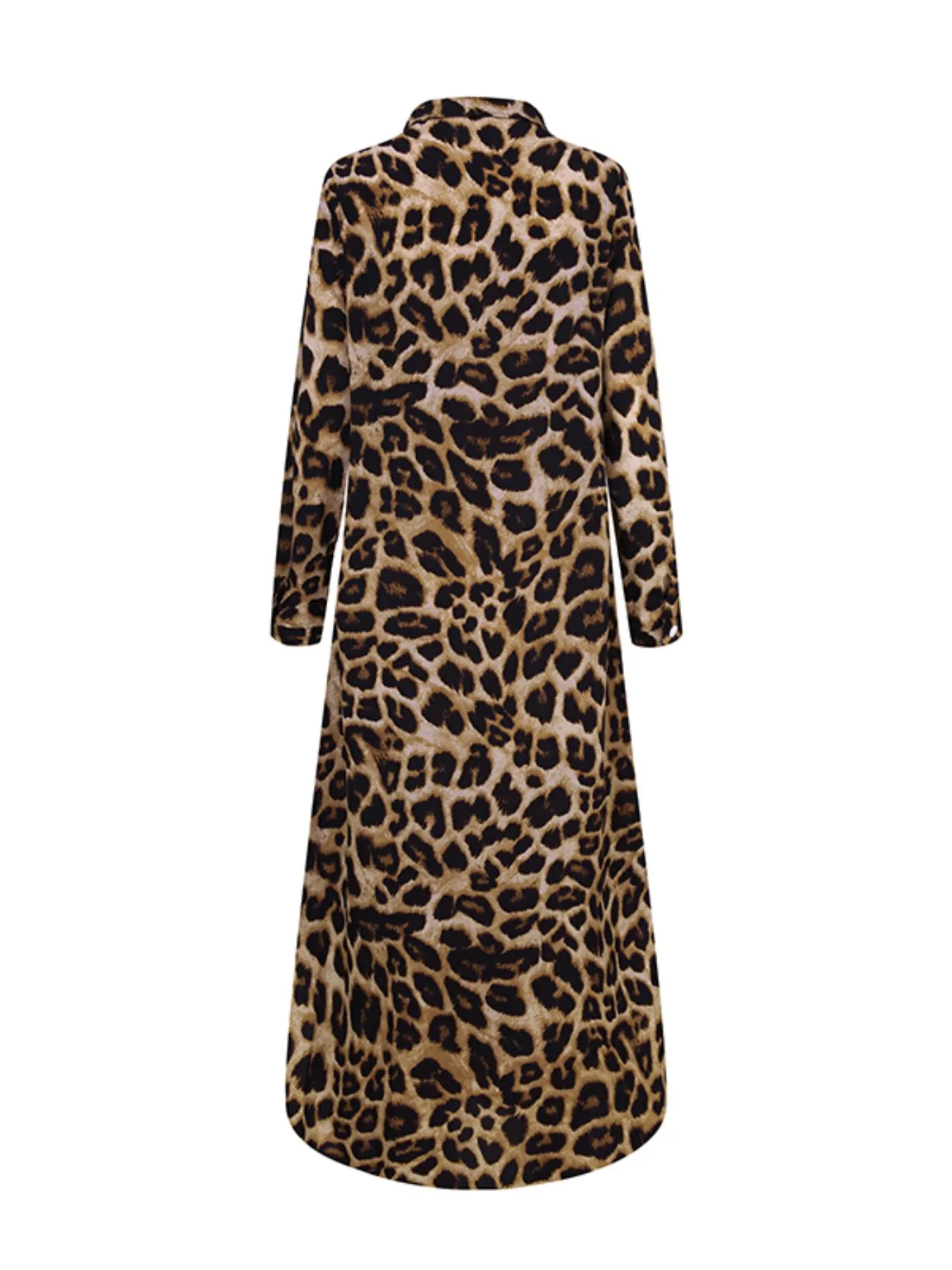 Women's Leopard Print Button Front Flap Pocket Shirt Fabric Dress, Casual Curved Hem Long Sleeve Collared Long Dress for Daily Wear, Ladies' Clothes for All Seasons, Womenswear