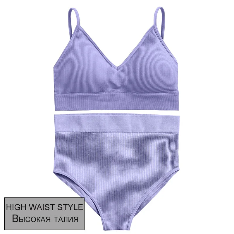 FINETOO Women Seamless Lingerie Set 10 Colors Fitness Bralette Push Up Top + Panties Suit Sports Woman Sexy Underwear Sets Femme