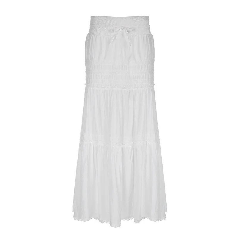 Ueong Stitching All Kinds Of Thin Rope Tie White Skirt 2023 Temperament Simple Half Skirt In Early Autumn