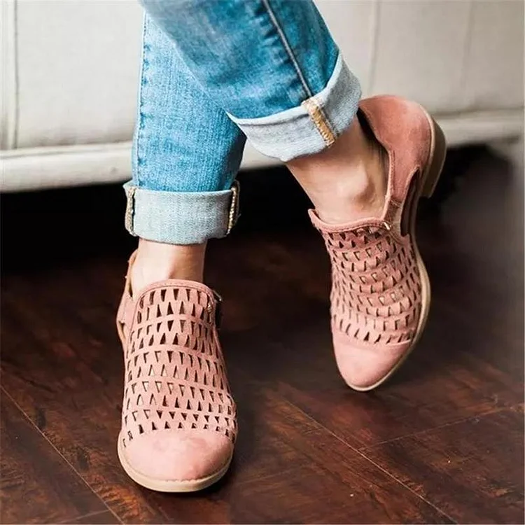 Three Colors Hollow Low Heel Sandals