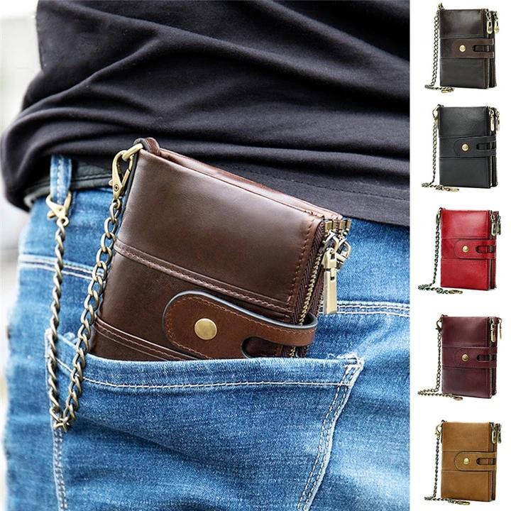 Mens Anti-Theft Multipockets Vintage Leather Wallets