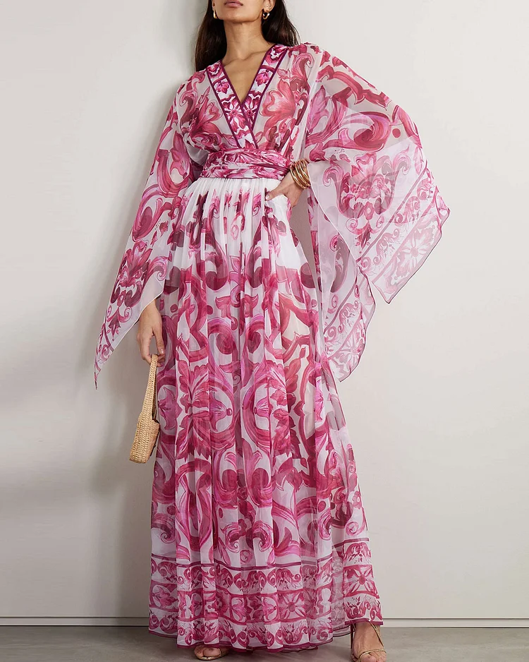 Belted printed silk-chiffon Dress