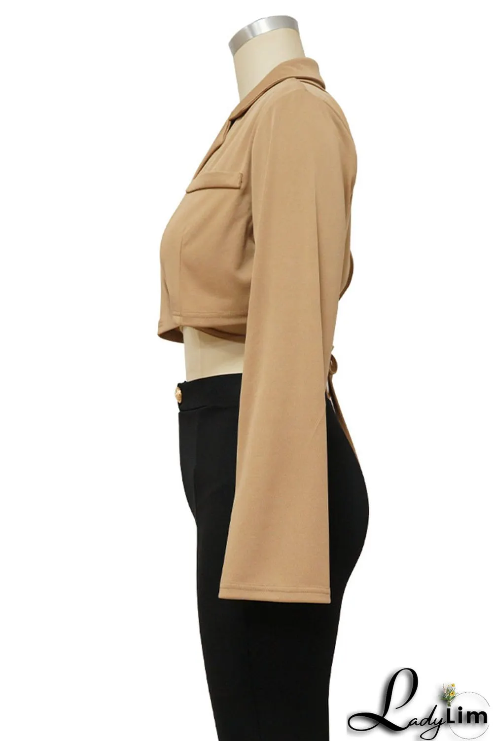 Black Casual Solid Bandage Patchwork Turn-back Collar Outerwear