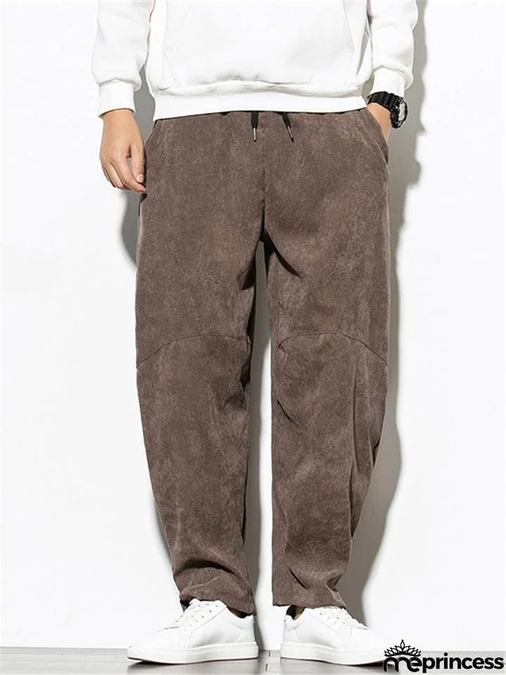 Mens Corduroy Elastic Waist Drawstring Loose Harem Pants