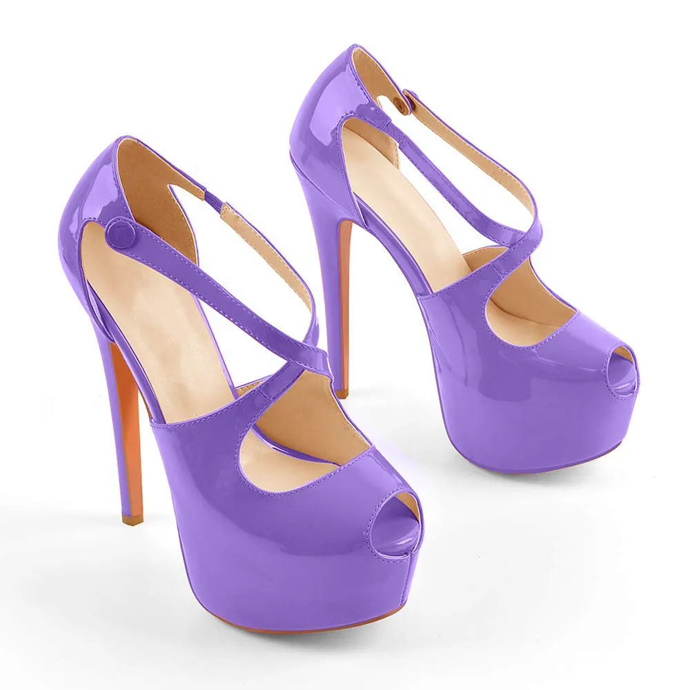 160mm Women's Platform Peep Toe Stiletto Ankle Crisscross Strap High Heeled Sandals-vocosishoes