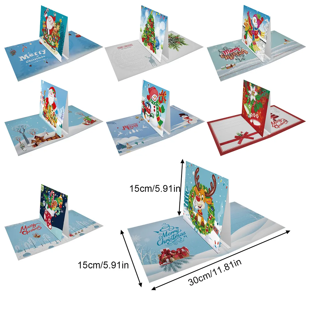 8PCS Christmas Tree DIY Diamond Painting Greeting Card Kits with Envelopes Diamond Art Greeting Cards Diamond Art Cards Kits for Adults DIY Crafts Family Friend Gifts