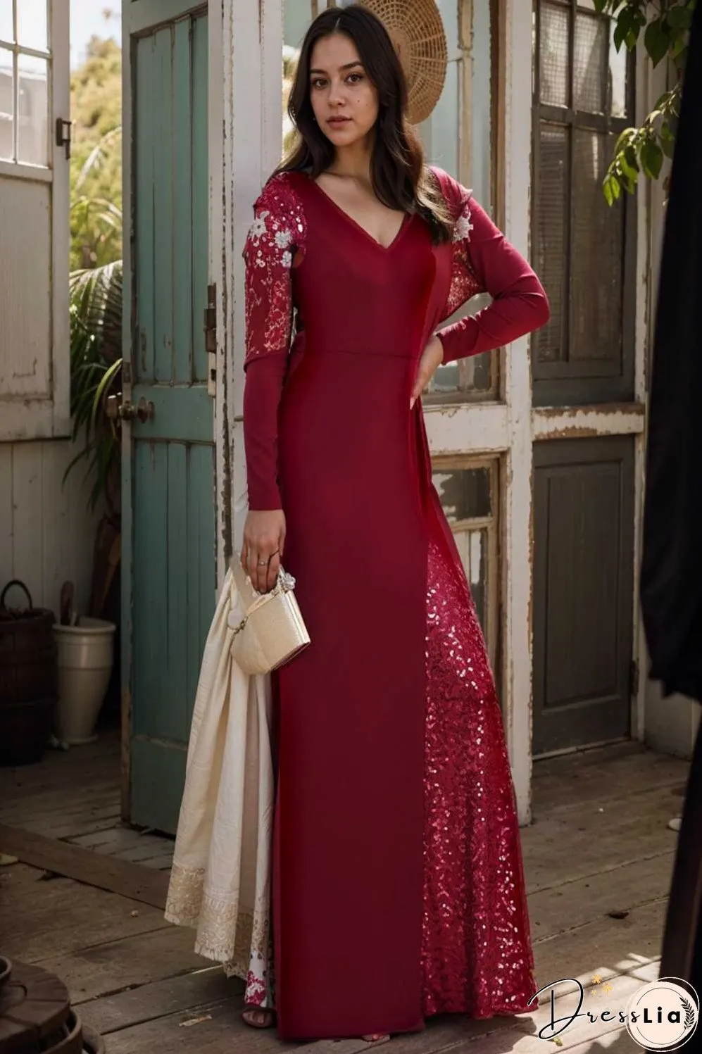 elegant sleeveless deep v neck fishtail evening gown