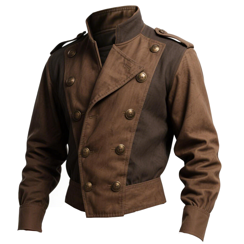 Brown Double-Breasted Military-Style Jacket